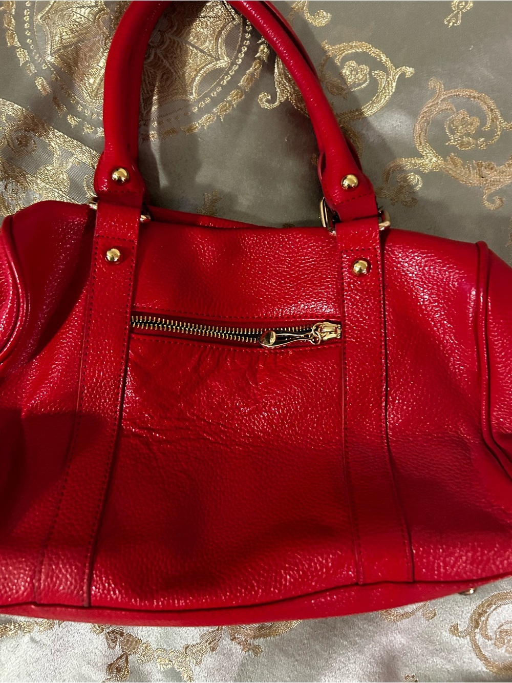 Terzetto Red Leather Satchel with Gold Accents - Picture 5 of 8
